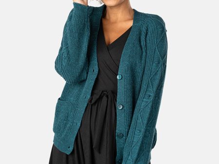 Teal Cable Sleeve Cardigan For Sale