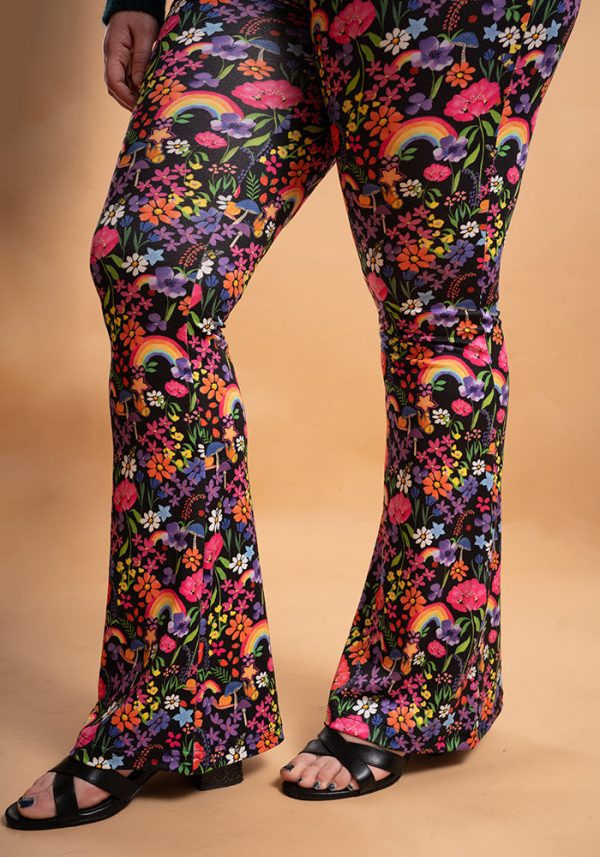 Tina Rainbow Garden Print Full Leg Flare Trousers Online