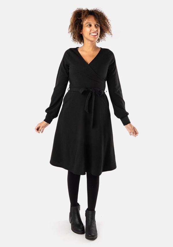 Sydney Black Wrap Neck Dress Online now