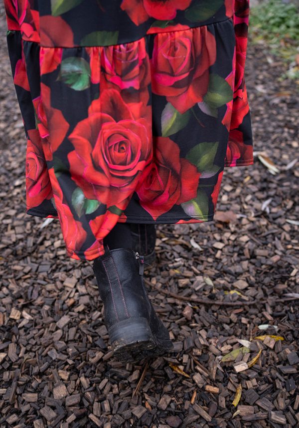 Rosalia Red Rose Print Midi Dress Discount