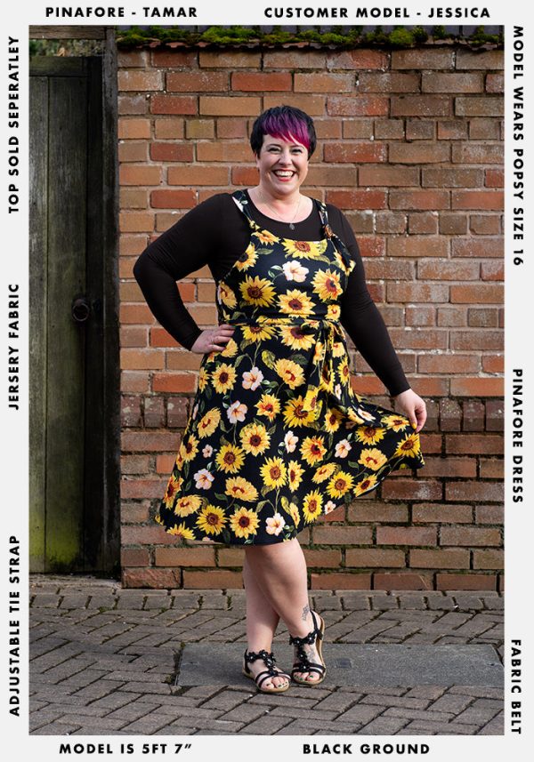 Tamar Black Sunflower Print Pinafore on Sale