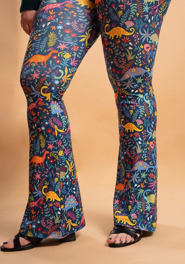 Tina Dinosaur Print Full Leg Flare Trousers For Sale