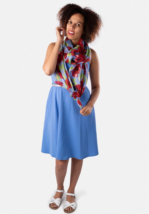 Blue Floral Print Scarf Hot on Sale