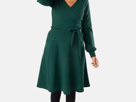 Sydney Bottle Green Wrap Neck Dress Online