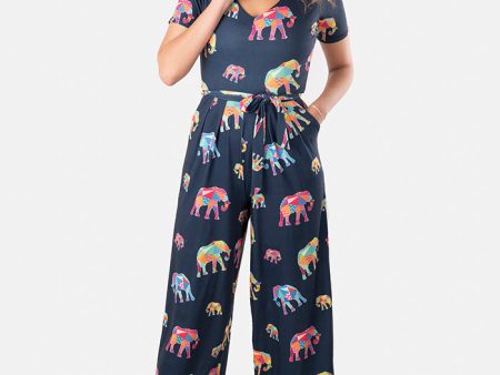 Nel Elephant Print Culotte Jumpsuit Supply