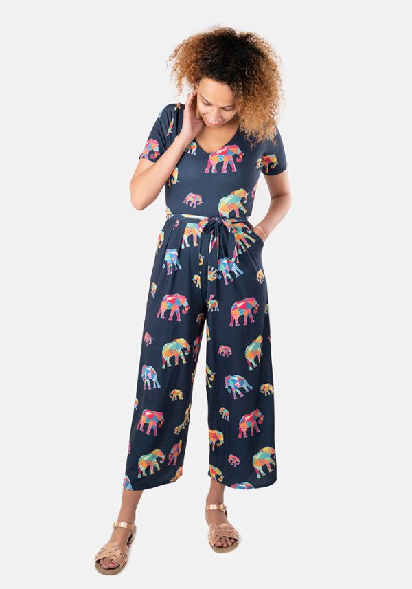 Nel Elephant Print Culotte Jumpsuit Supply