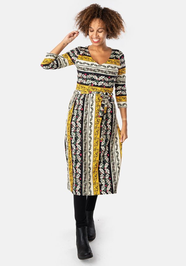 Campbell Floral Stripe Print Cotton Midi Dress Cheap