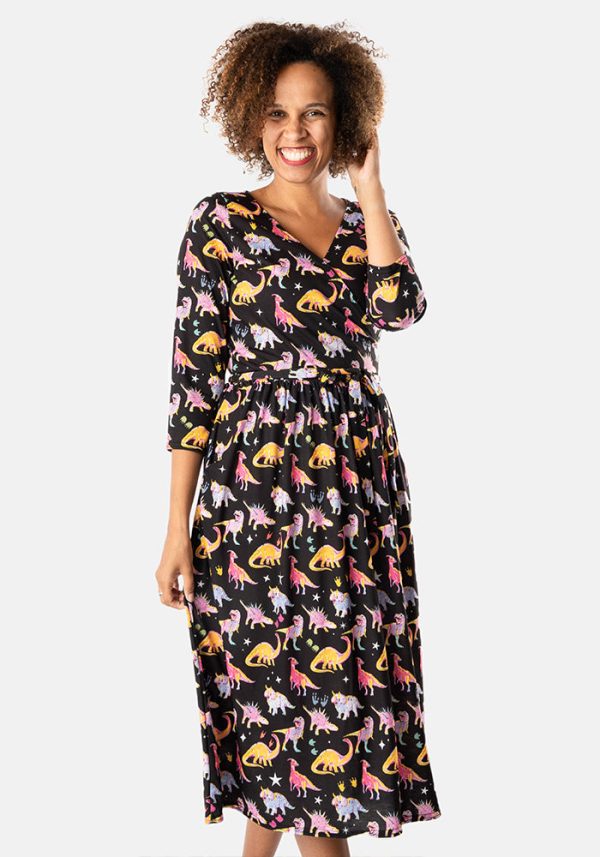 Starossaurus Cosmic Dinosaur Print Midi Dress Supply