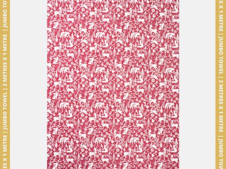 Red Winter Woodland Print Jumbo Bath Sheet Sale