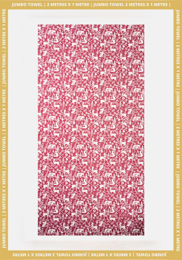 Red Winter Woodland Print Jumbo Bath Sheet Sale