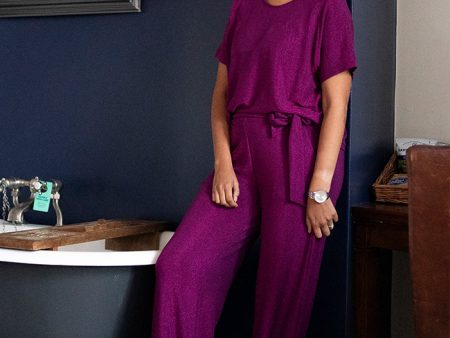 Diamond Magenta Sparkle Wide Leg Trousers Online Sale