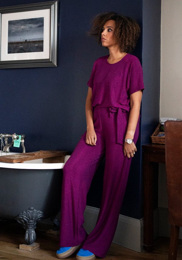 Diamond Magenta Sparkle Wide Leg Trousers Online Sale