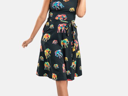 Asha Patchwork Elephant Print Cotton Dress For Cheap